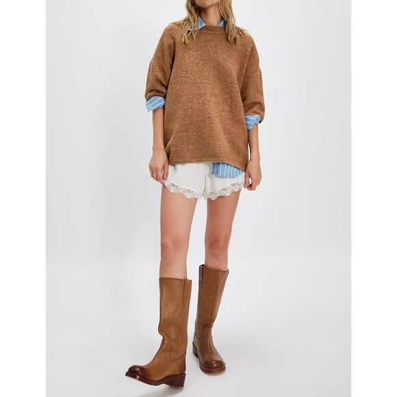 Women Casual Crewneck Sweater Tee Short Sleeve Ribbed Knit Top Small - Picture 4 of 8